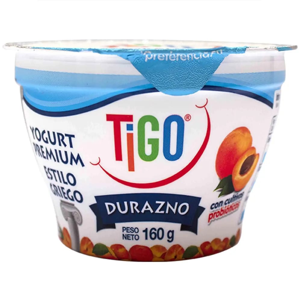 Yogurt Premium TIGO Estilo Griego Sabor a Durazno Vaso 160g