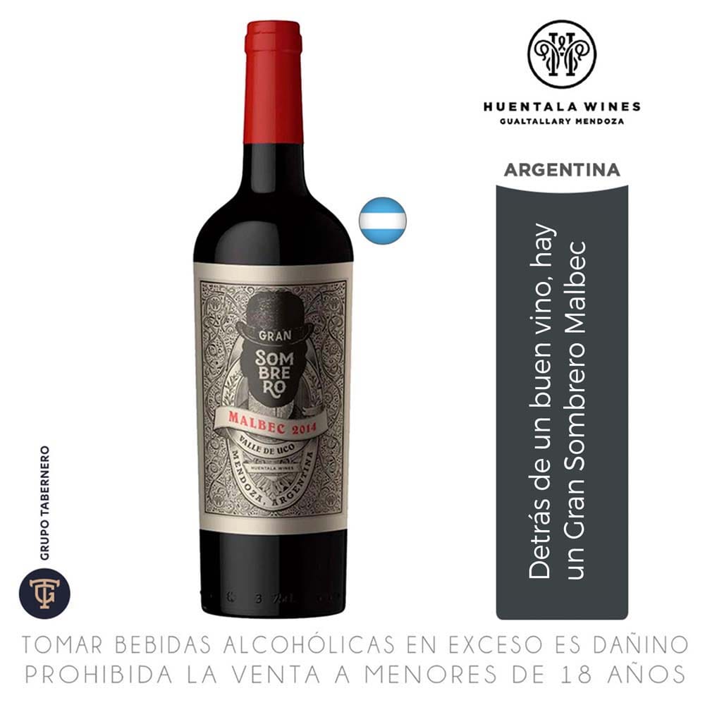 Vino Tinto GRAN SOMBRERO Malbec Botella 750ml