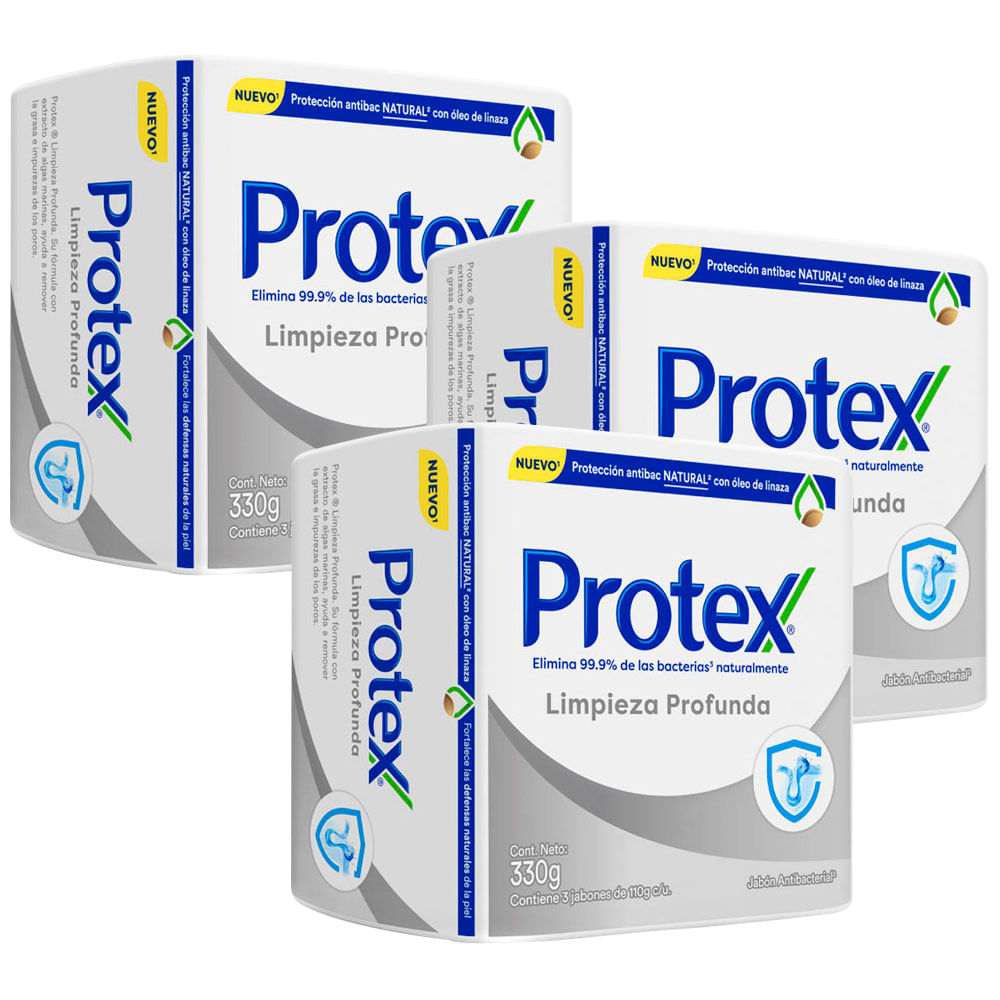 Pack Jabón Antibacterial PROTEX Limpieza Profunda Barra 110g Paquete 3un x 3un