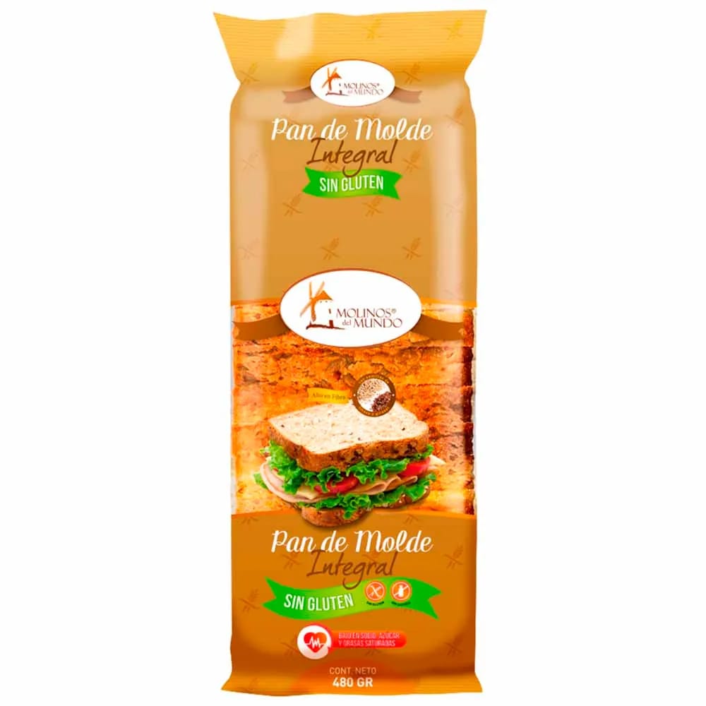 Pan de Molde Integral MOLINOS DEL MUNDO Sin Gluten y Sin Lactosa Bolsa 480g