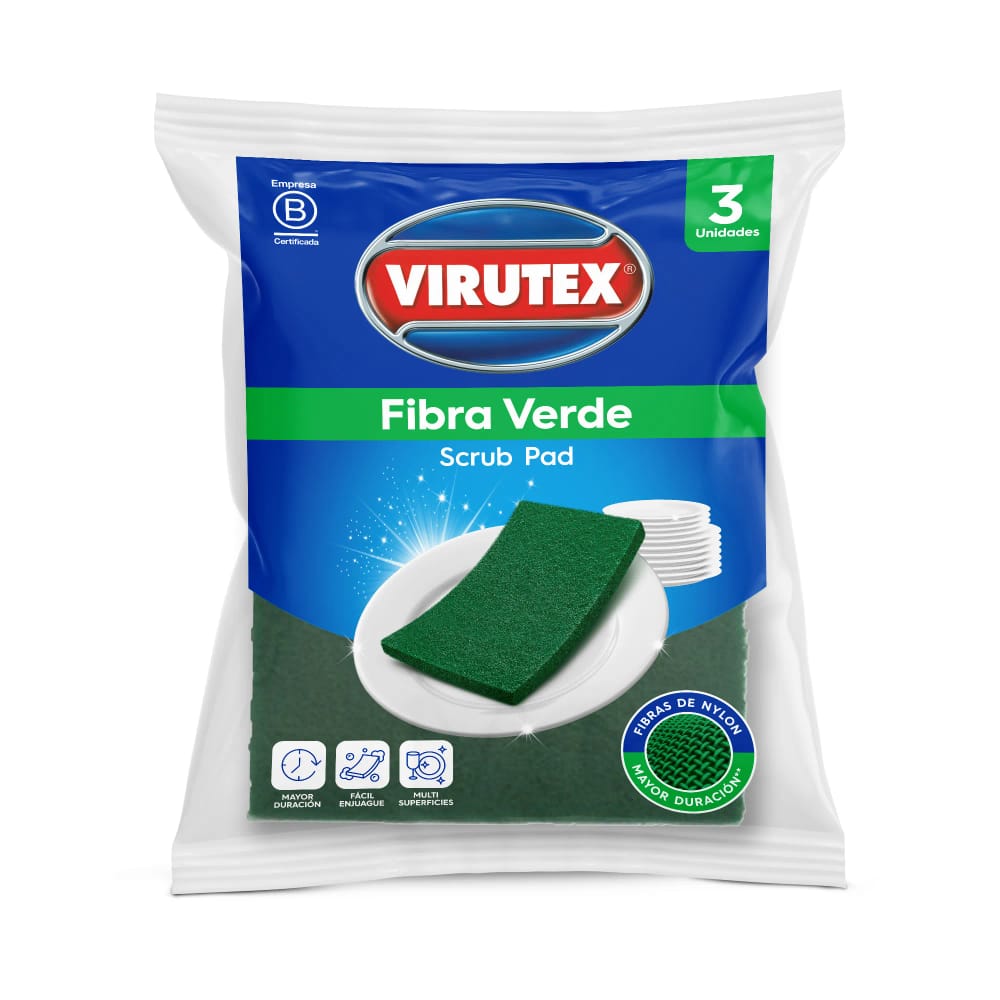 Esponja Fibra VIRUTEX Color Verde Paquete 3un