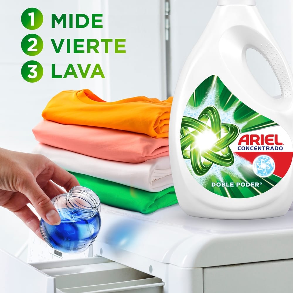 Detergente Líquido ARIEL Doble Poder Concentrado para Ropa Blanca y de Color Botella 800ml