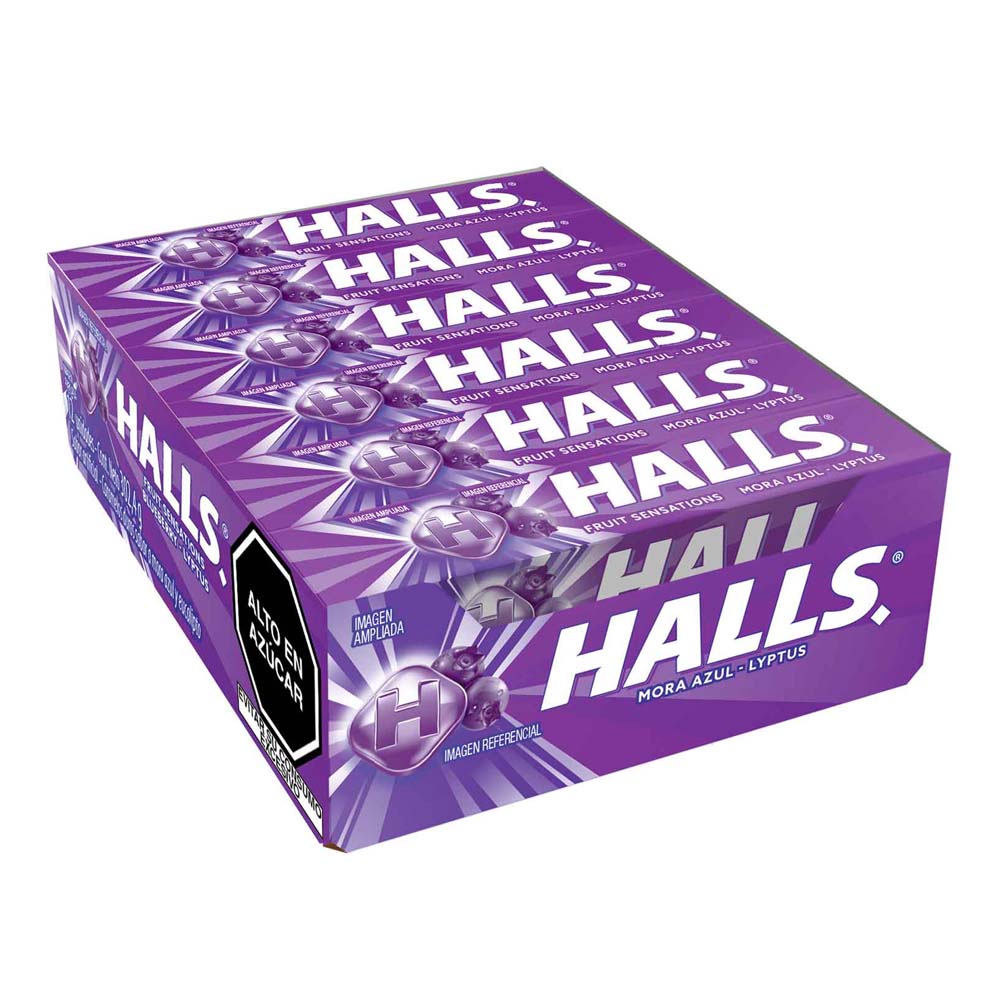 Caramelos HALLS Mora Azul y Eucalipto Display 12un