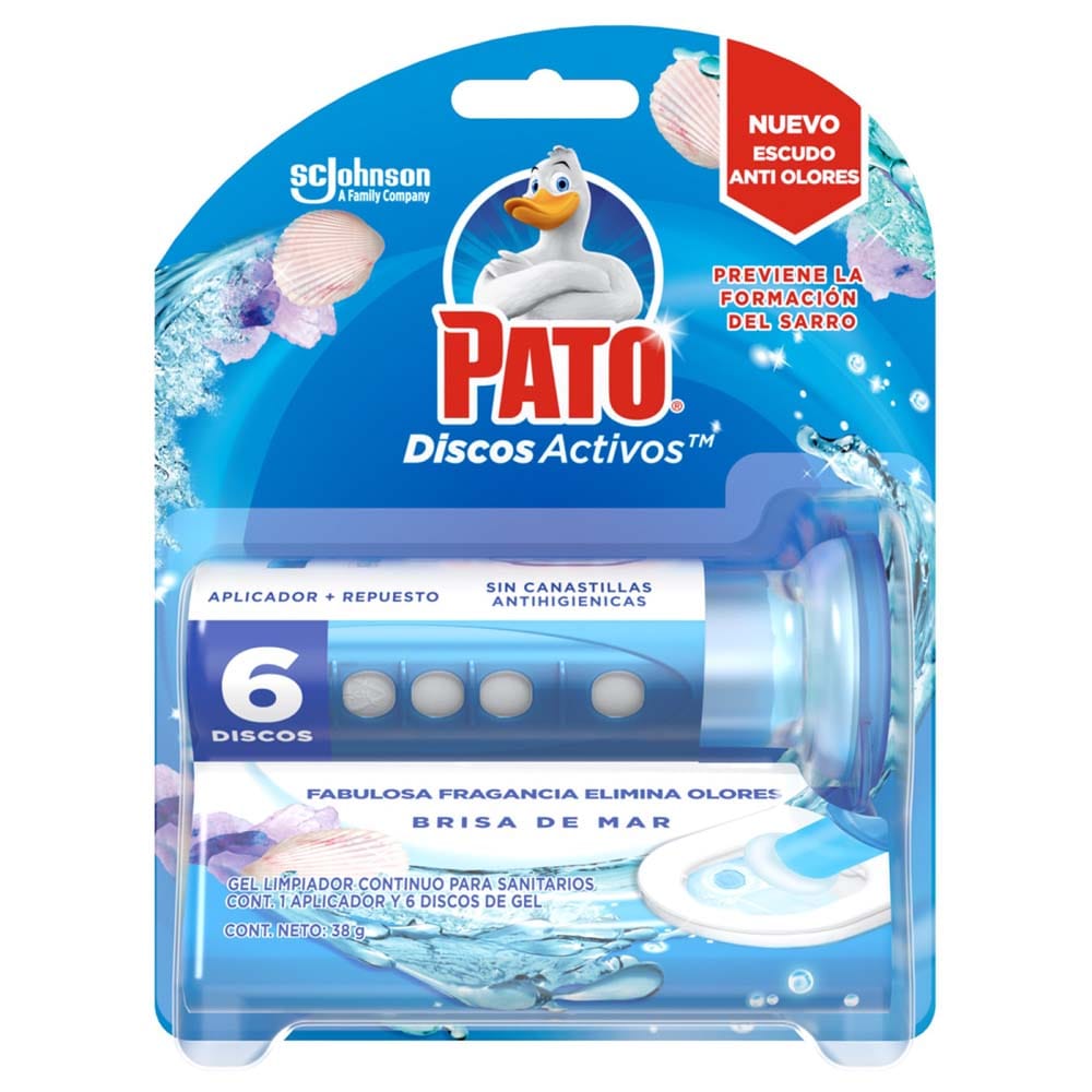 Desinfectante de Baño PATO Discos Activos Brisa de Mar Aplicador y Repuestos 38g