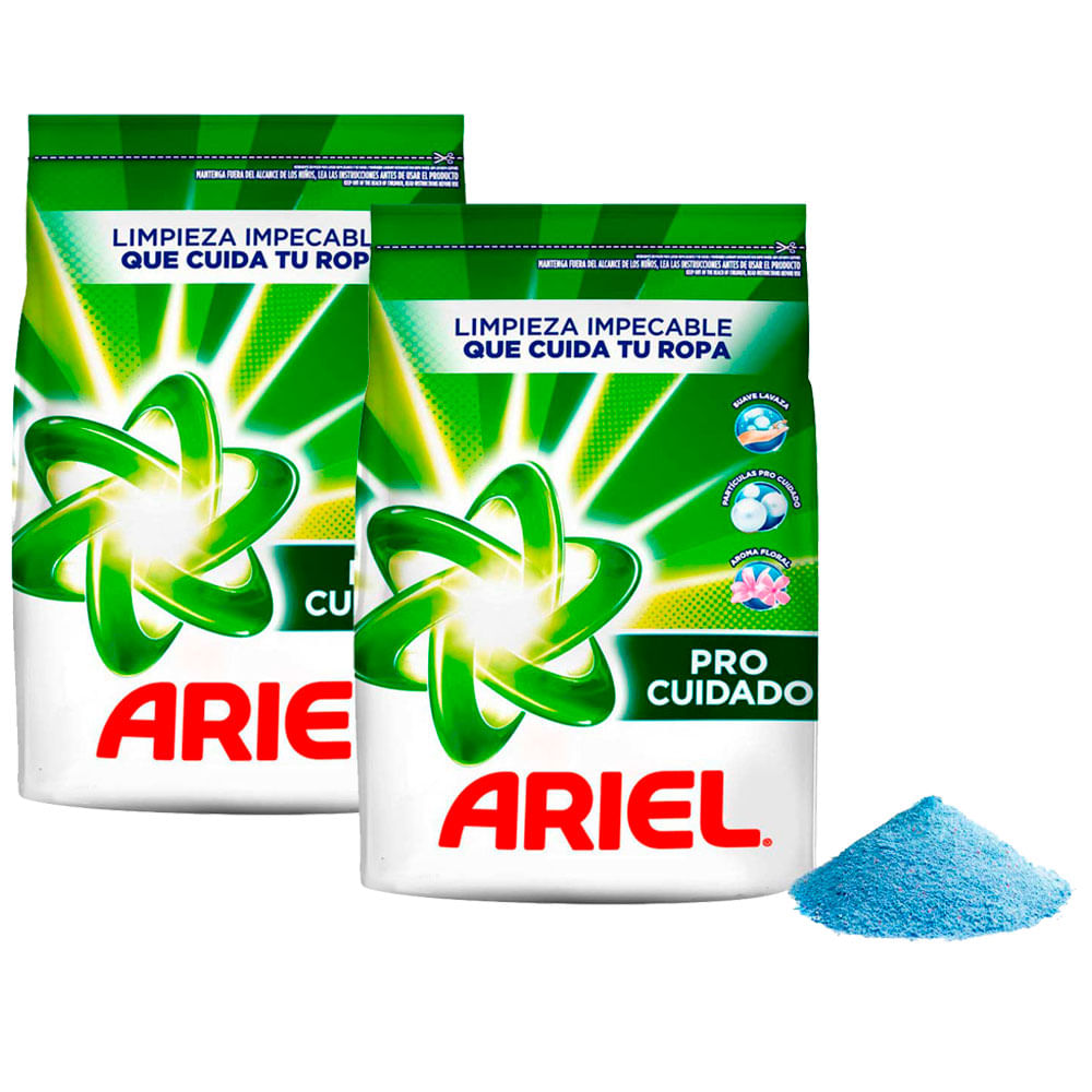 Pack Detergente en Polvo ARIEL Perlas Limpiadoras Bolsa 4Kg Paquete 2un