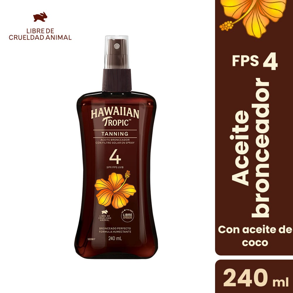 Bronceador con filtro solar HAWAIIAN TROPIC Oil en spray SPF 4 Frasco 240Ml