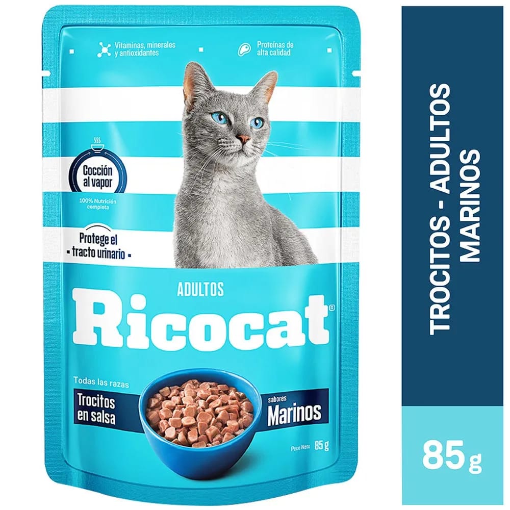 Alimento Húmedo para Gato RICOCAT Adulto Sabores Marinos Pouch 85g