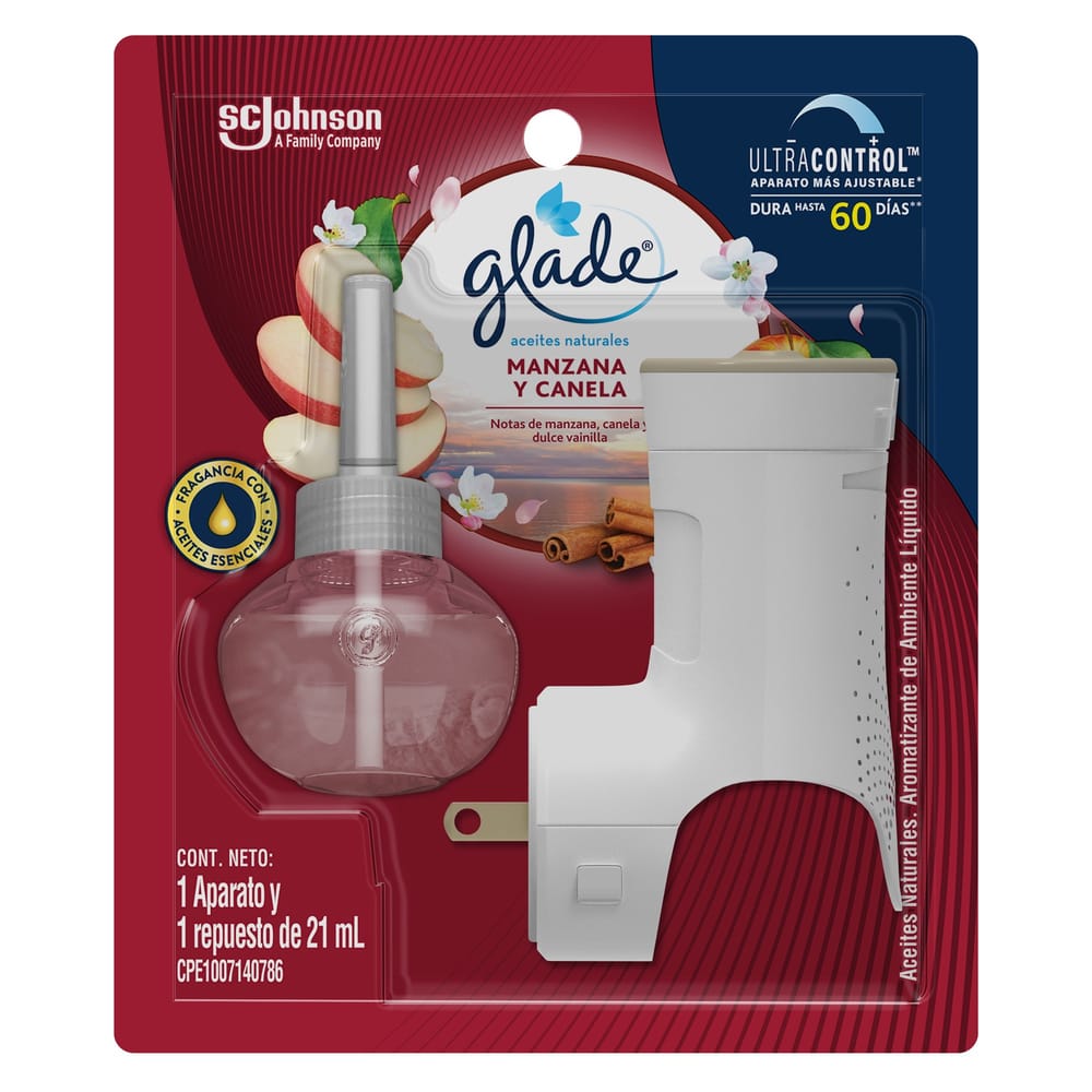 Ambientador eléctrico GLADE Manzana y canela aparato y repuesto Empaque 21Ml
