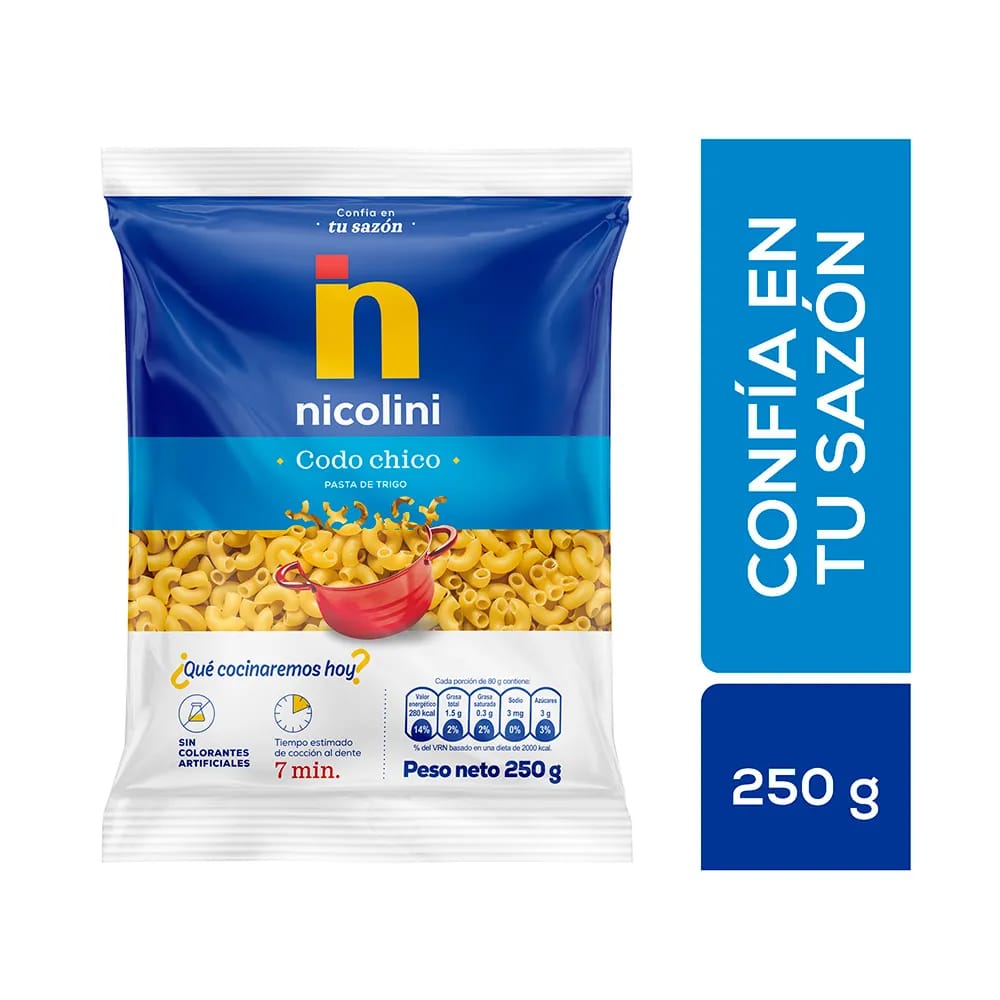 Fideos NICOLINI Codo Chico Bolsa 250g