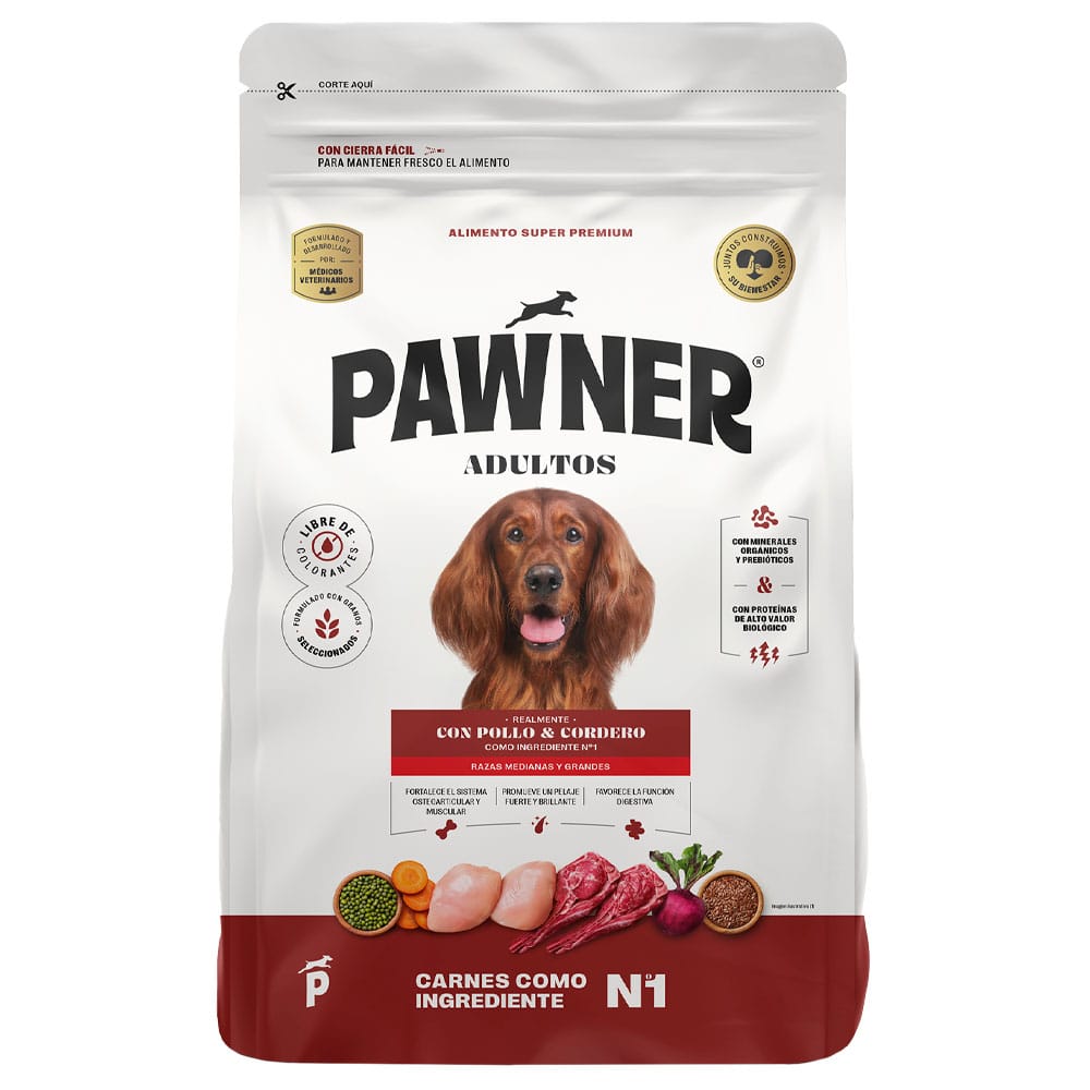 Alimento para Perro PAWNER Adulto Medianos y Grandes Sabor Pollo y Cordero Bolsa 3Kg