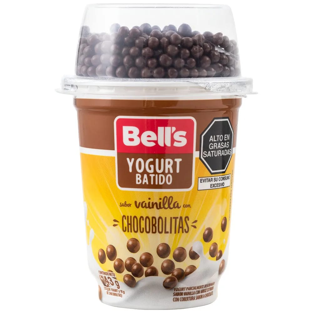 Yogurt Batido BELL'S Sabor Vainilla con Bolitas de Chocolate Vaso 143g