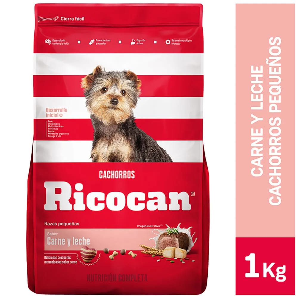 Alimento para Perro RICOCAN Cachorro Pequeños Sabor Carne y Leche Bolsa 1Kg