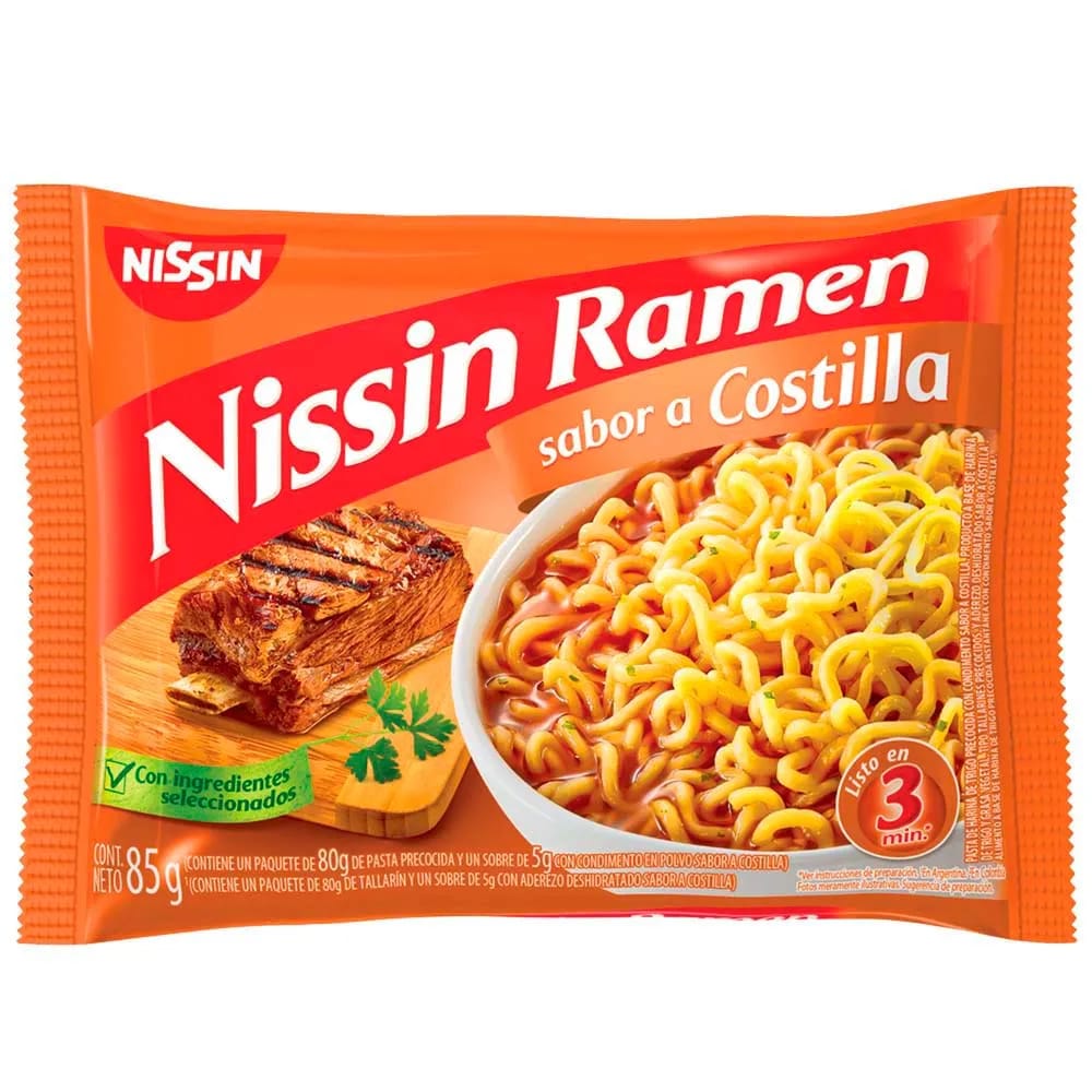 Sopa Ramen NISSIN Sabor a Costilla Bolsa 85g