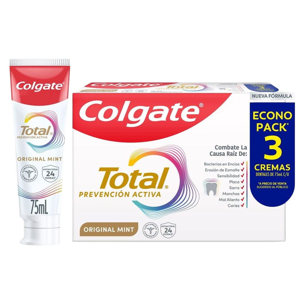 Crema Dental COLGATE TOTAL Original Mint Tubo 75ml Paquete 3un