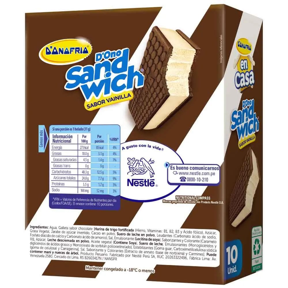 Helados D'ONOFRIO Mini Sandiwch Caja 10un