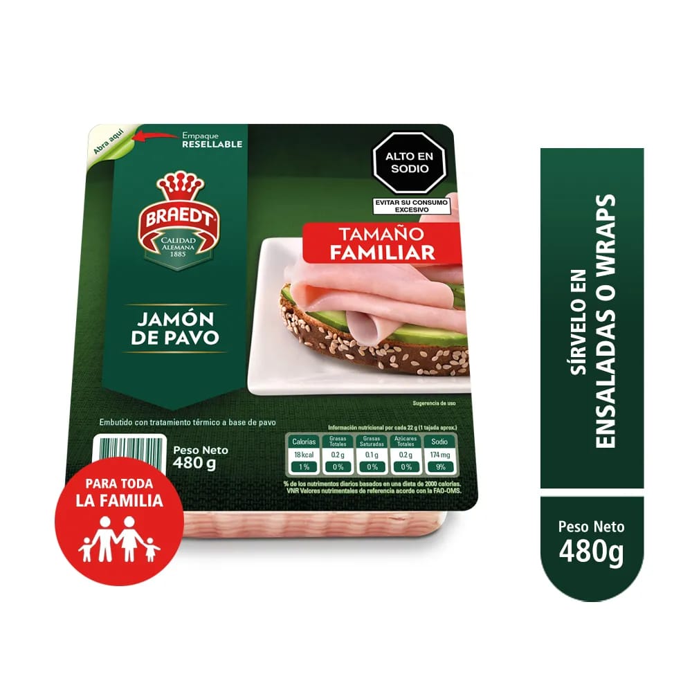 Jamón de Pavo BRAEDT Paquete 480g