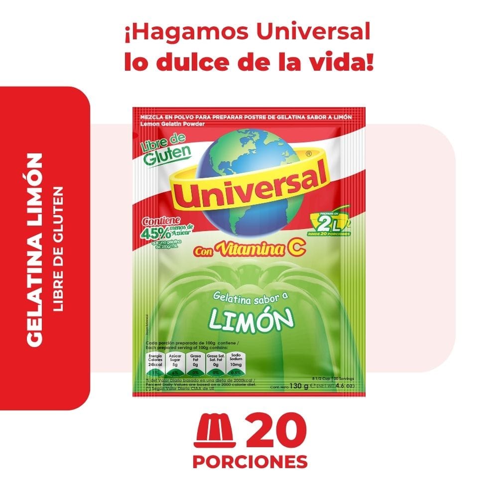 Gelatina UNIVERSAL Sabor a Limón Bolsa 130g