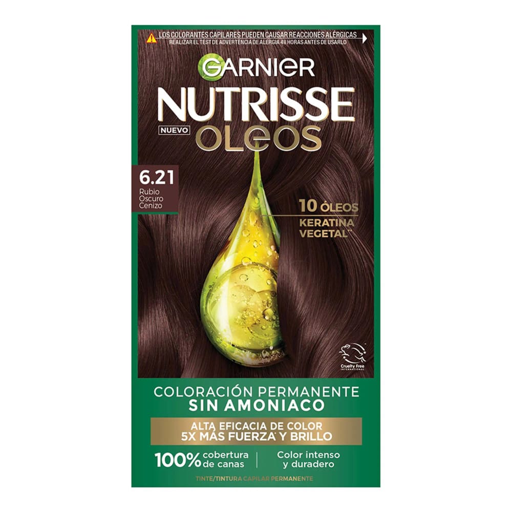Tinte Capilar Garnier NUTRISSE Oleos 6.21 Rubio Oscuro Cenizo Caja 1un