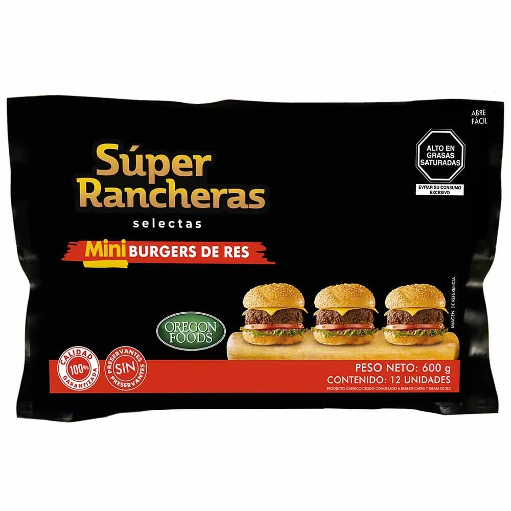 Mini Hamburguesas de Res RANCHERAS Bolsa 600g
