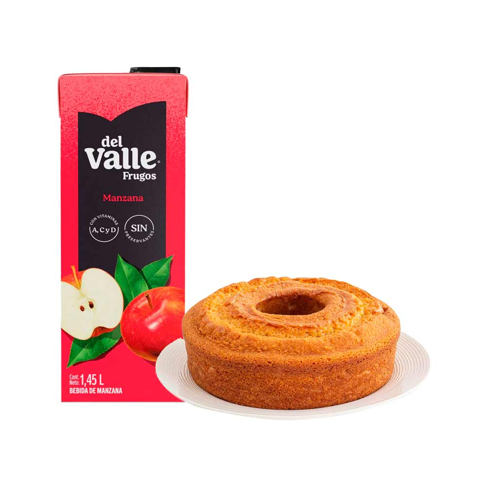 Pack Keke Redondo Naranja 1un + Bebida FRUGOS Sabor a Manzana Caja 1.45L