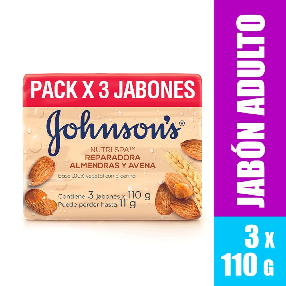 Jabón de Tocador JOHNSONS Almendra y Avena Barra 110g Paquete 3un