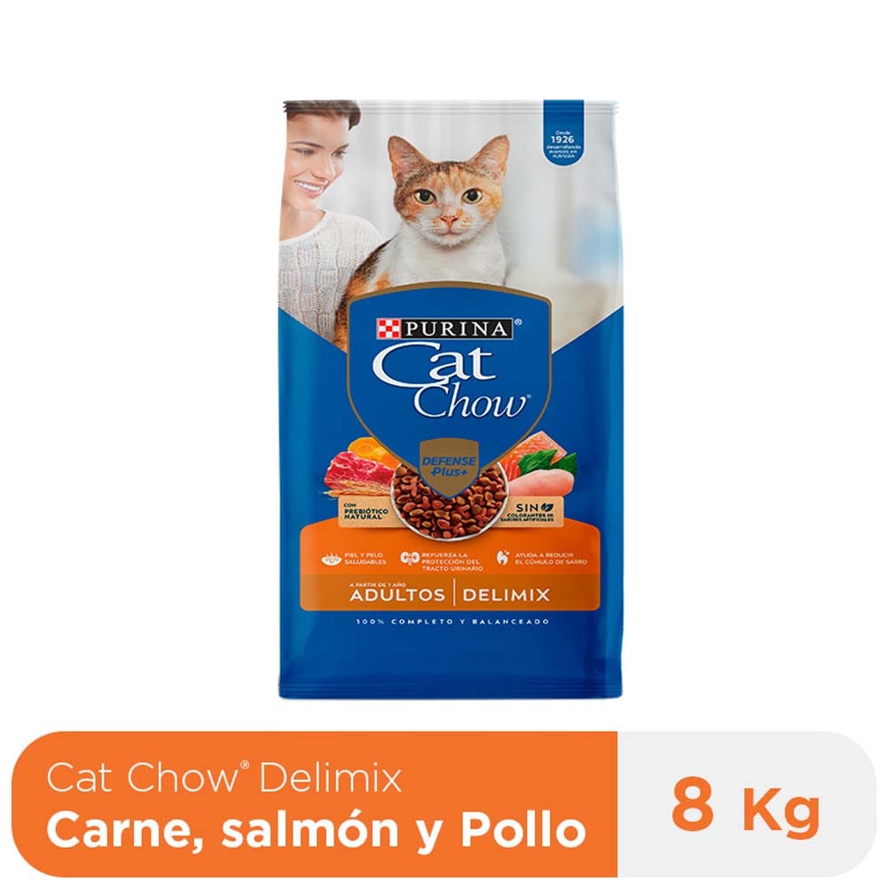 Alimento para Gato CAT CHOW Adulto Sabor Carne, Salmón y Pollo Bolsa 8Kg