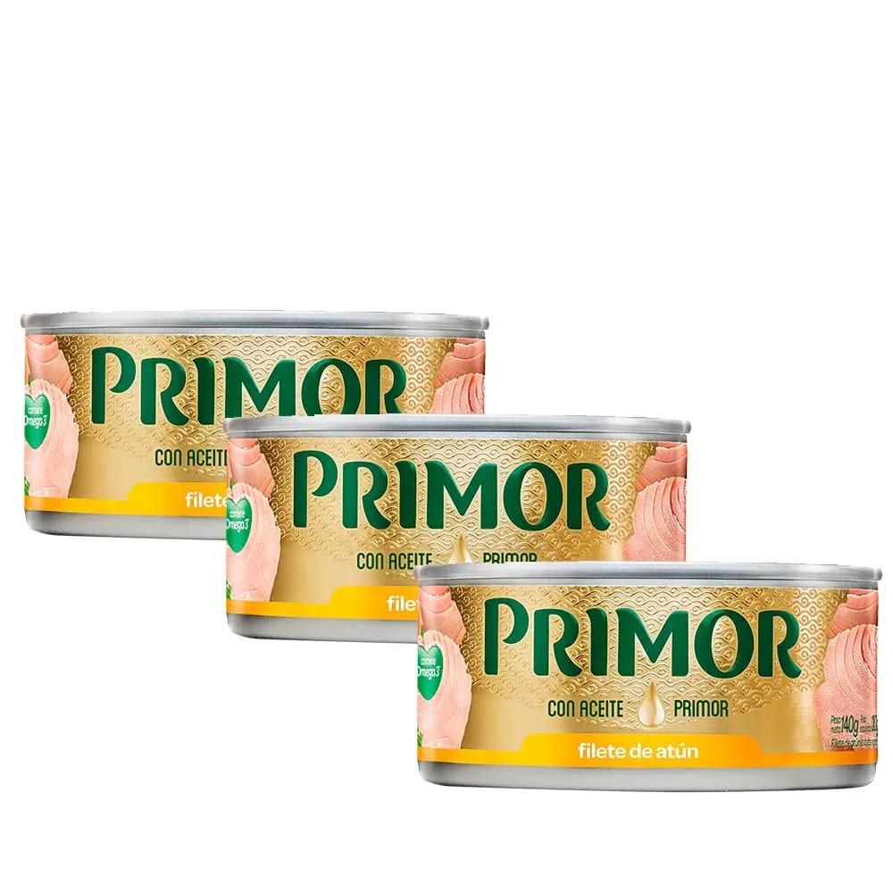 Pack Filete de Atún PRIMOR en Aceite Vegetal Lata 140g Paquete 3un