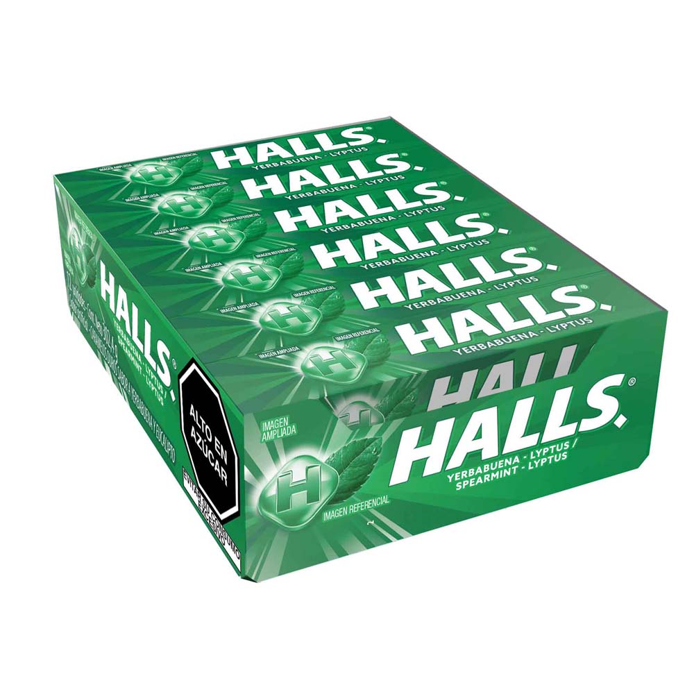 Caramelos HALLS Yerbabuena y Eucalipto Display 12un