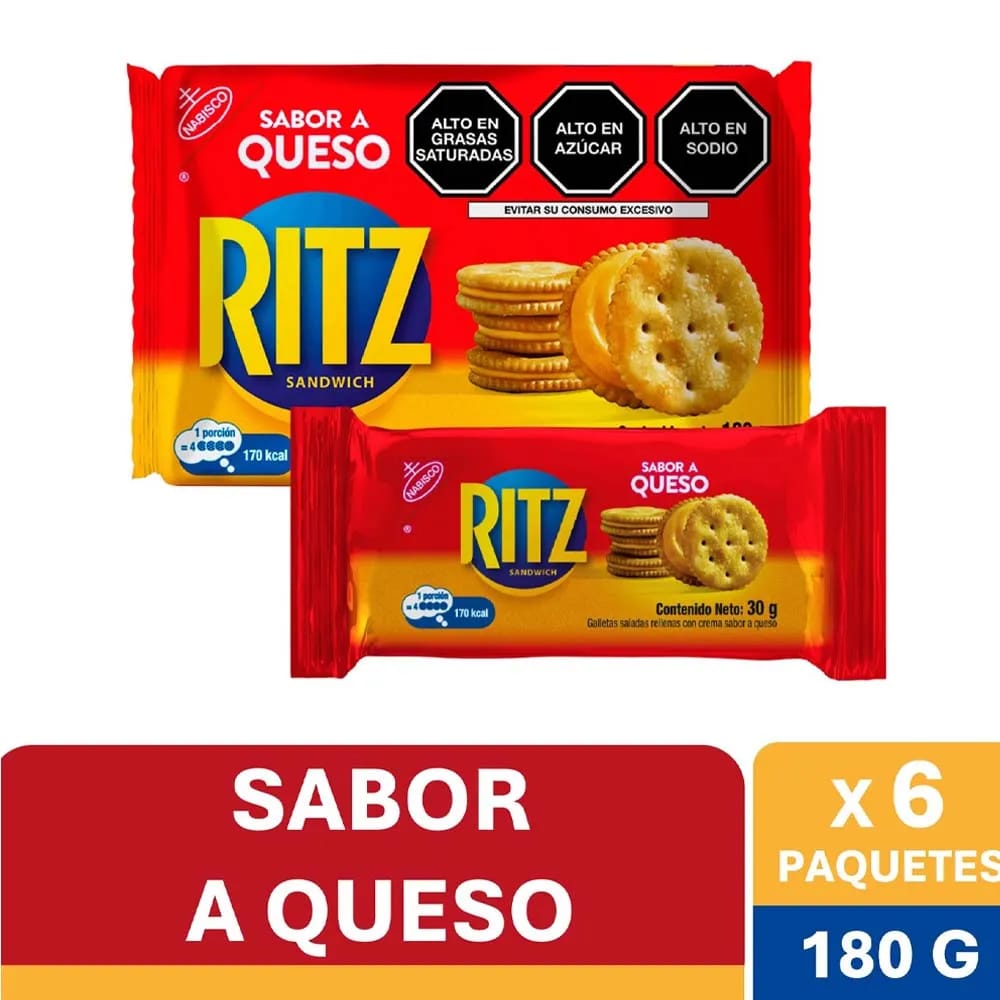 Galletas Saladas RITZ Sabor a Queso Bolsa 30g Paquete 6un
