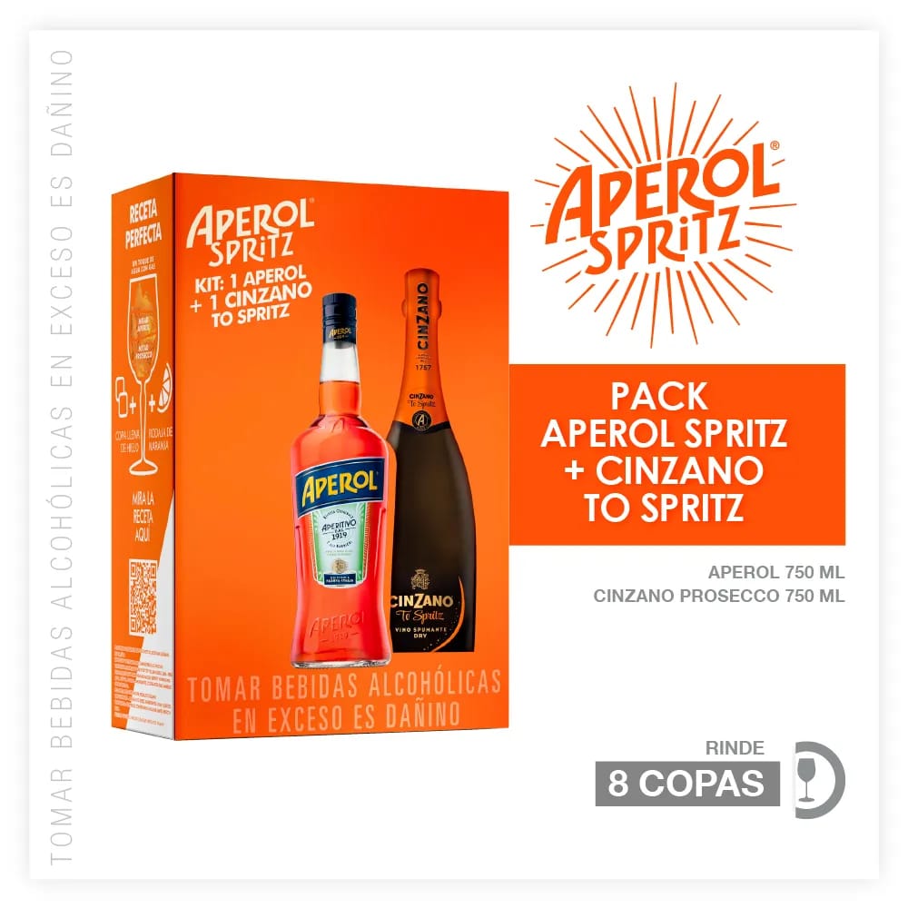 Pack Licor APEROL Botella 750ml + Espumante CINZANO Pro-Spritz Botella 750ml