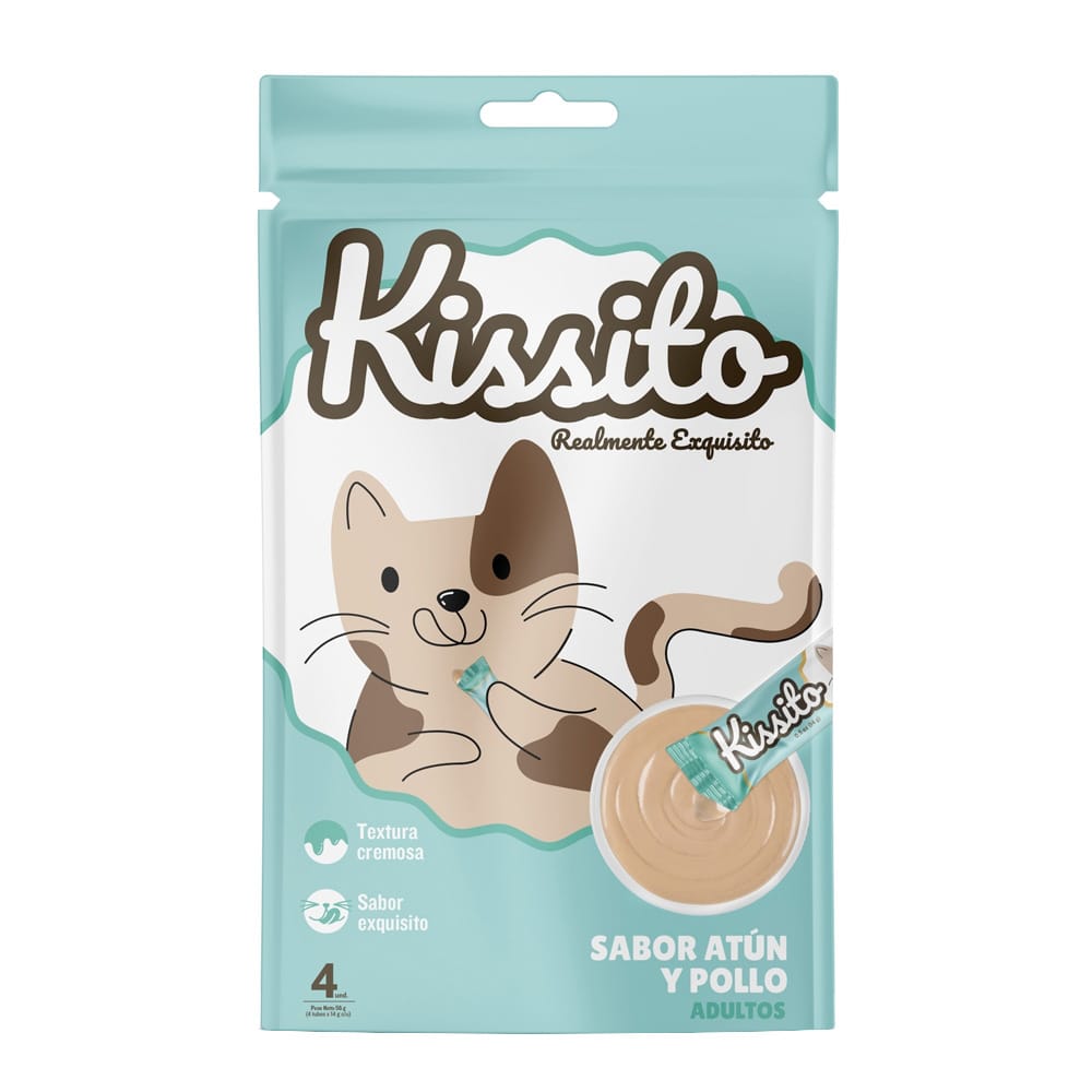 Alimento Húmedo para Gato KISSITO Snack Sabor Atún y Pollo Pouch 56g