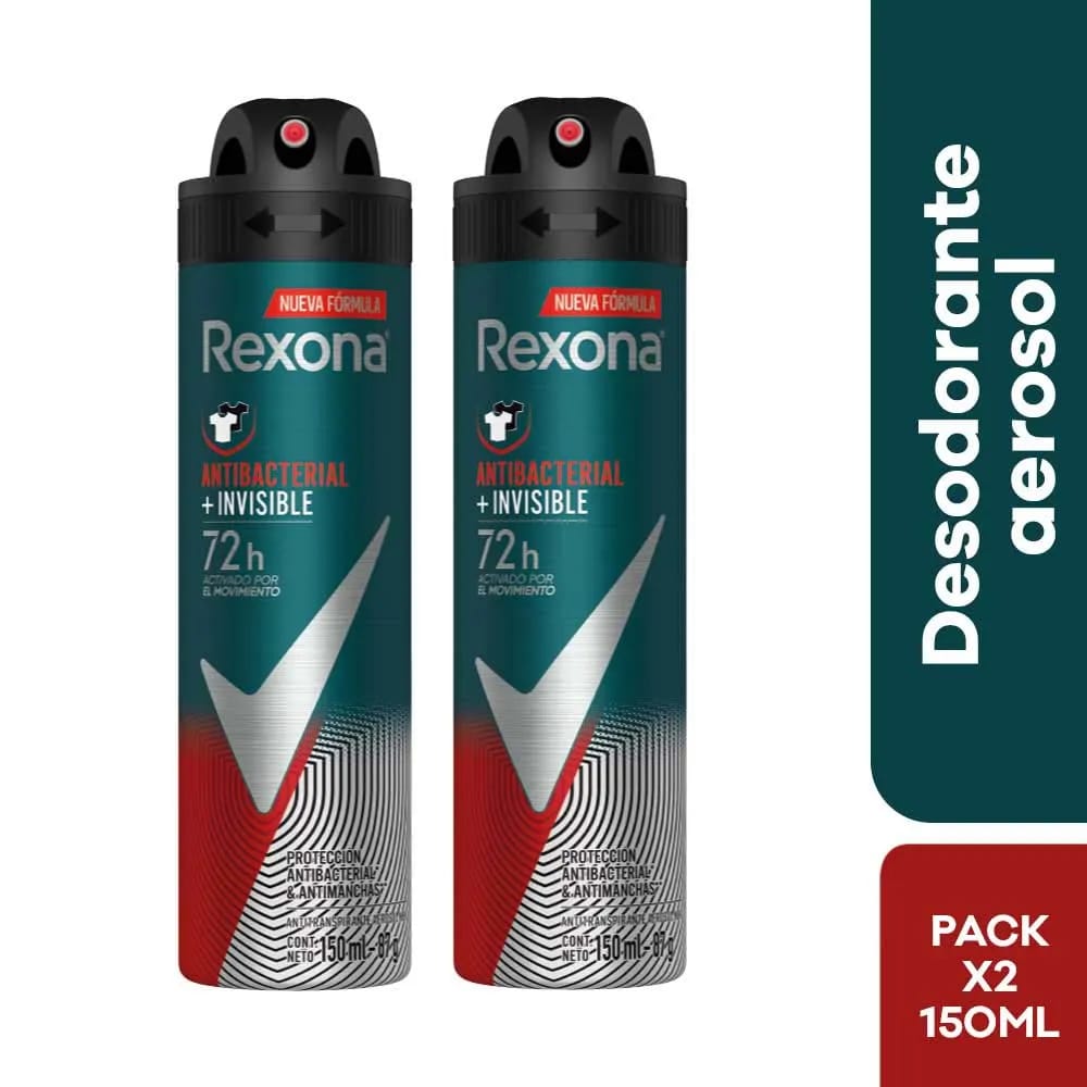 Desodorante para Hombre en Aerosol REXONA Motion Sense Invisible Frasco 150ml Paquete 2un