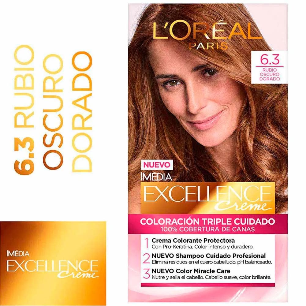 Tinte para Cabello EXCELLENCE 6.3 Rubio Oscuro dorado Caja 1un