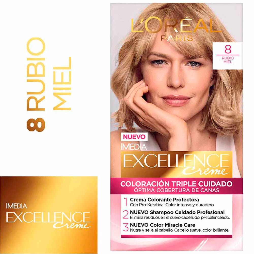 Tinte para Cabello EXCELLENCE Creme 8 Rubio Miel Caja 1un