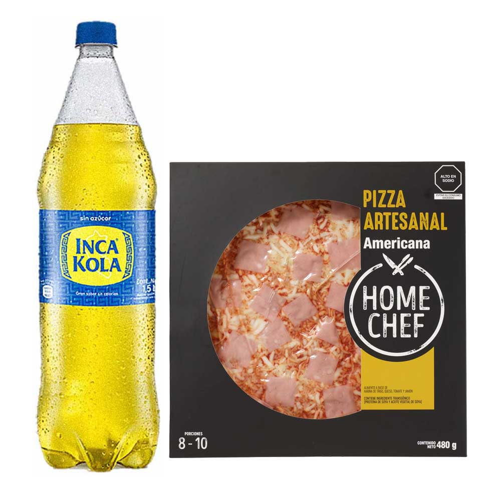 Pack Pizza Americana Familiar HOME CHEF 1un + Gaseosa INCA KOLA Sin Azúcar Botella 1.5L