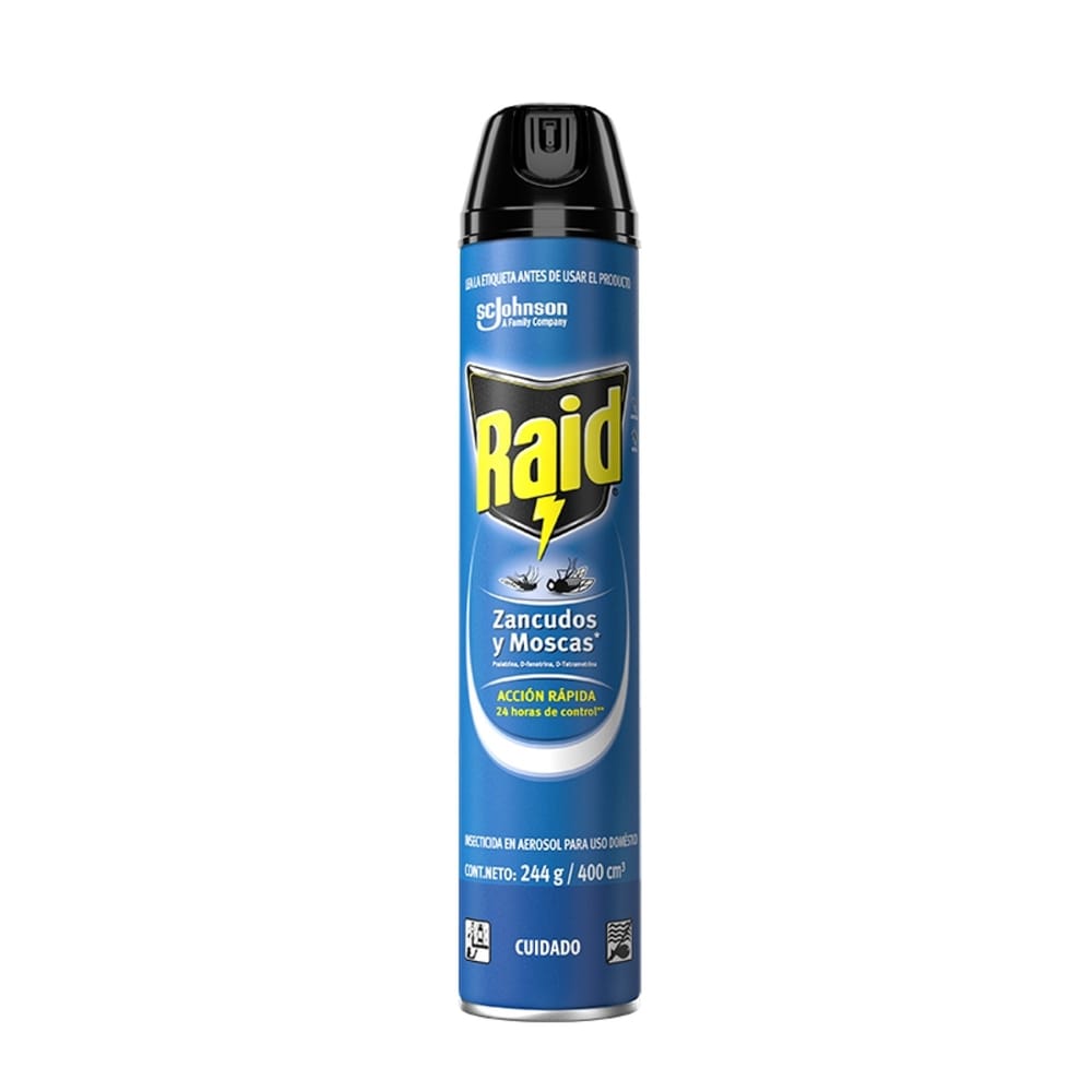 Insecticida en Aerosol RAID Mata Zancudos y Moscas Frasco 400ml
