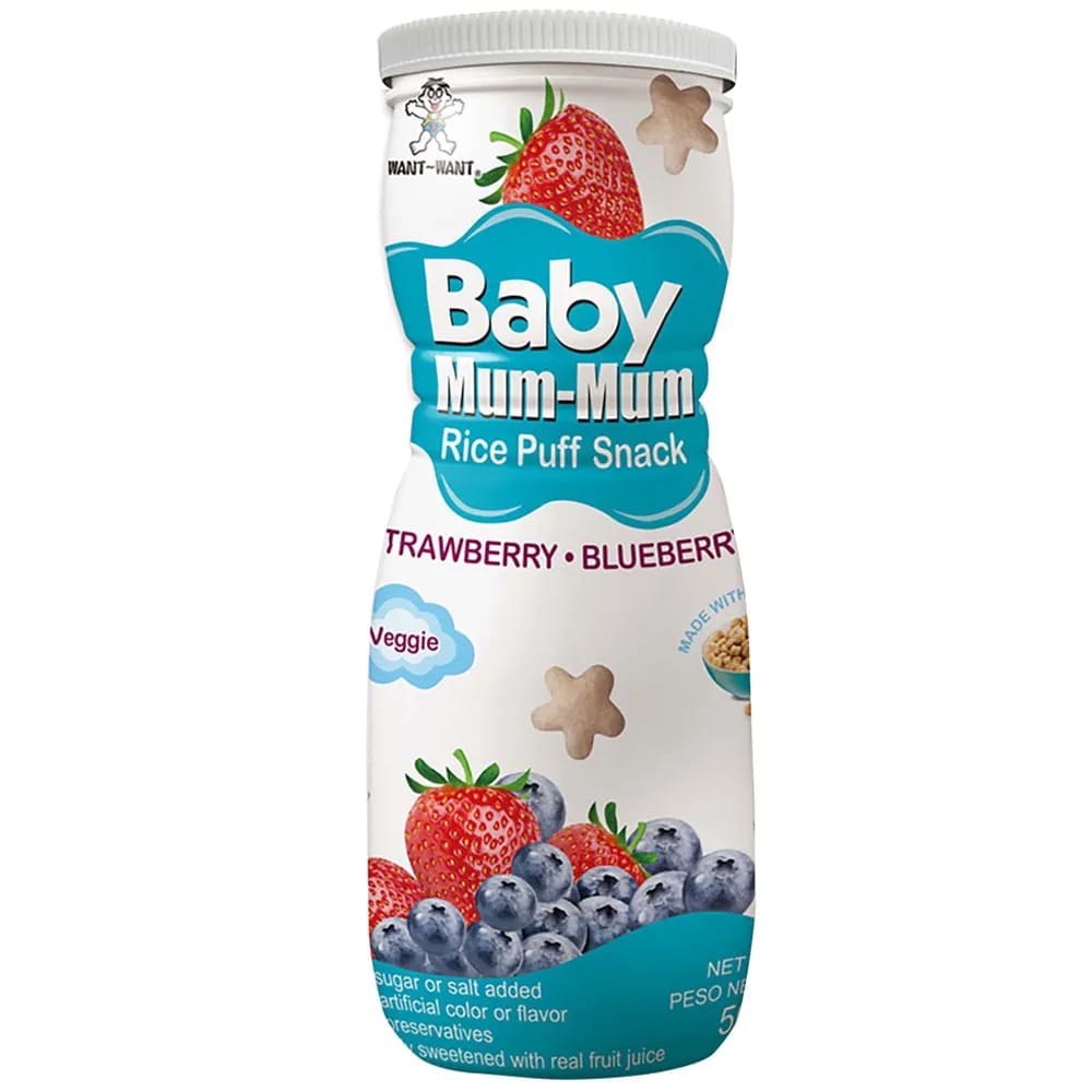 Puff Snack Fresa y Arándanos WANT WANT Baby Mum Botella 50g