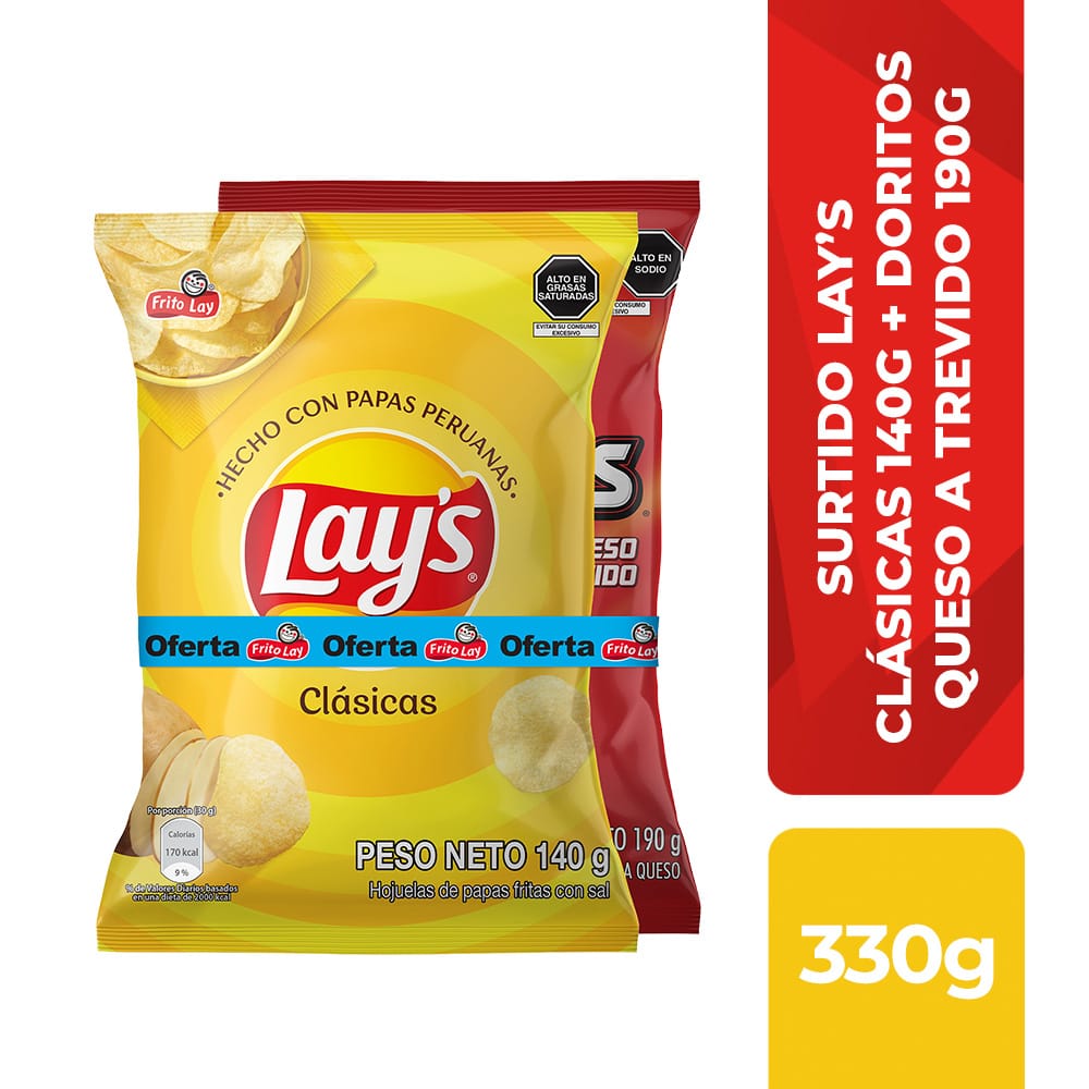 Combo LAY'S Clásicas Sal + DORITOS Queso Atrevido Bolsa 330g