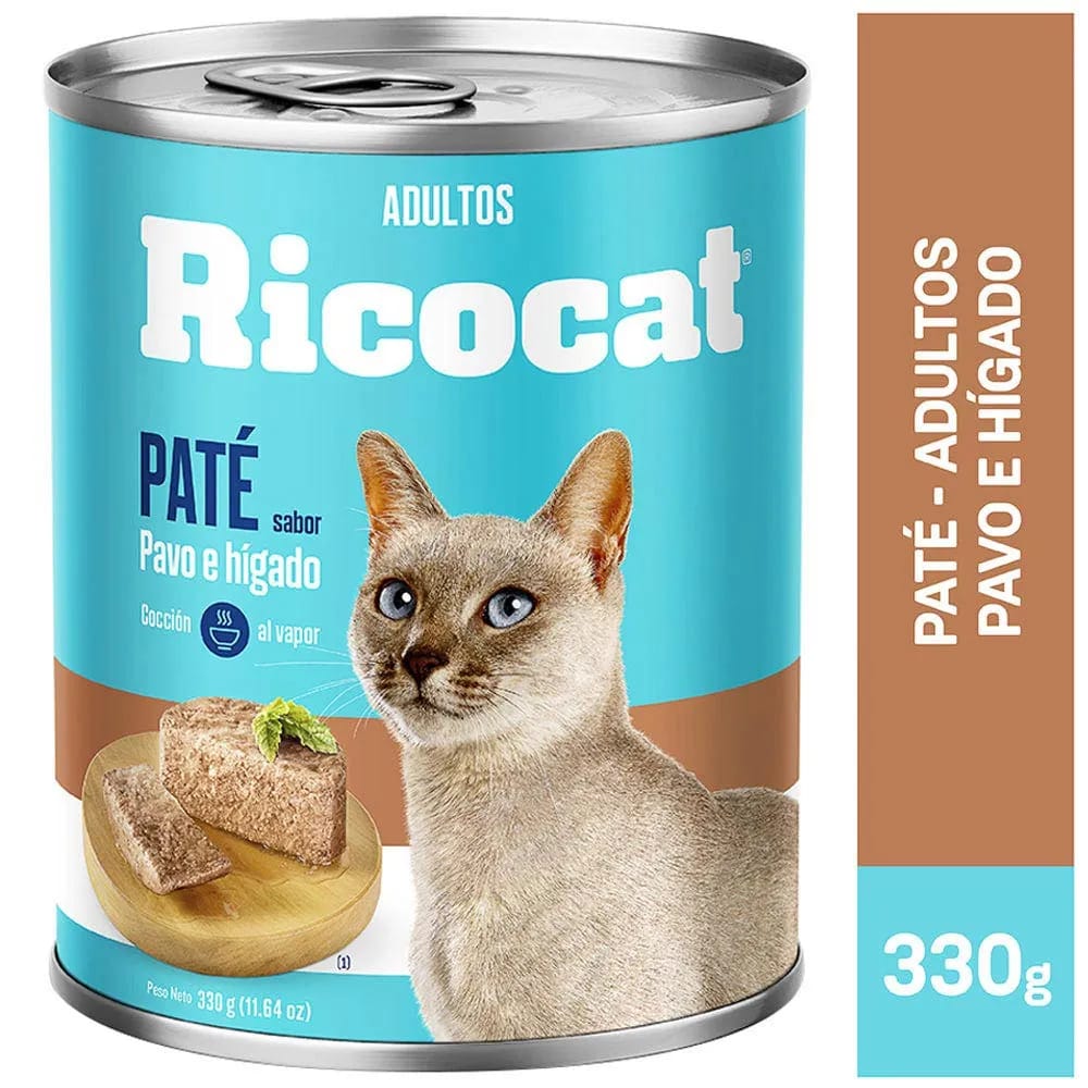 Alimento Húmedo para Gato RICOCAT Adulto Sabor Pavo e Hígado Lata 330g