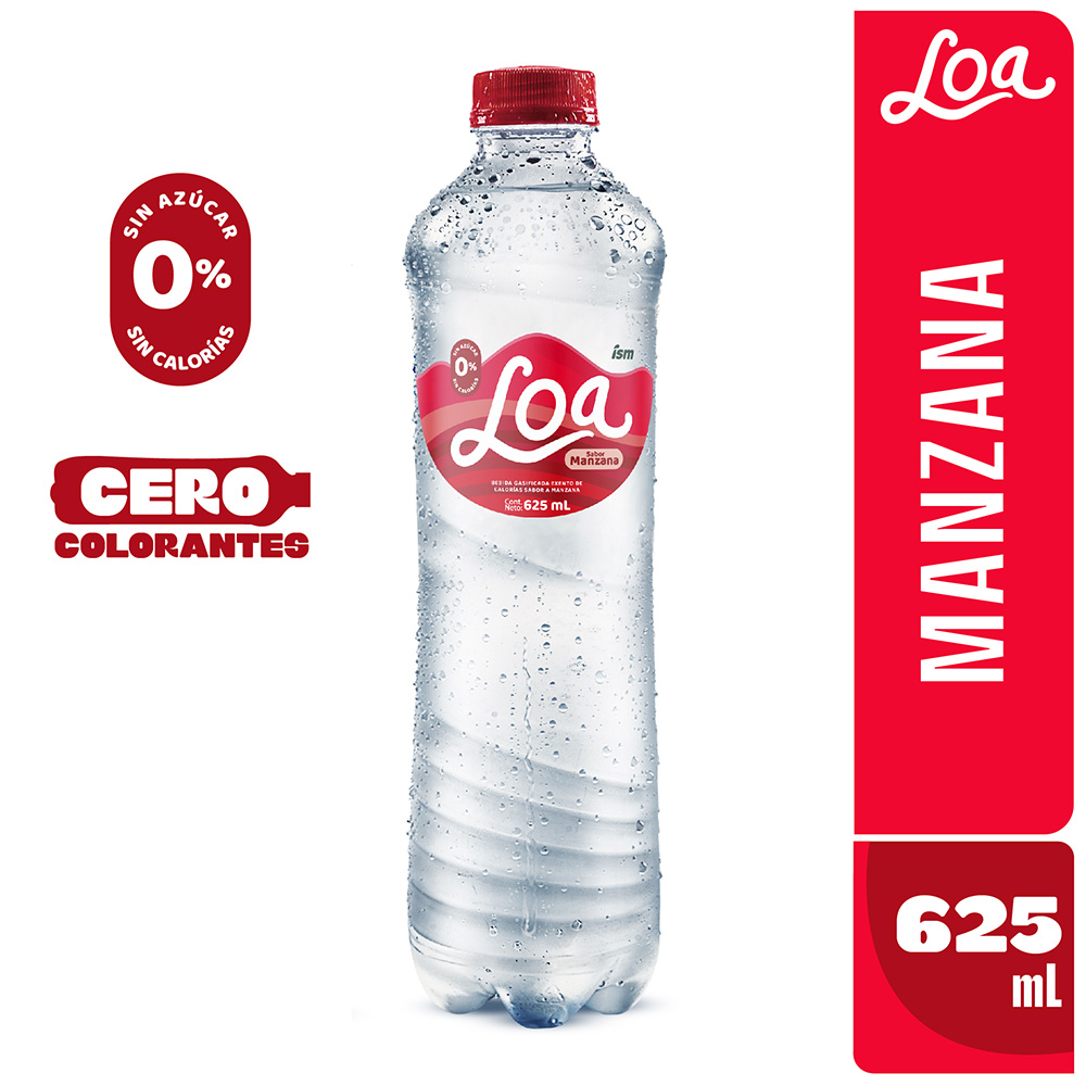 Agua LOA Gasificada Sabor a Manzana Botella 625ml
