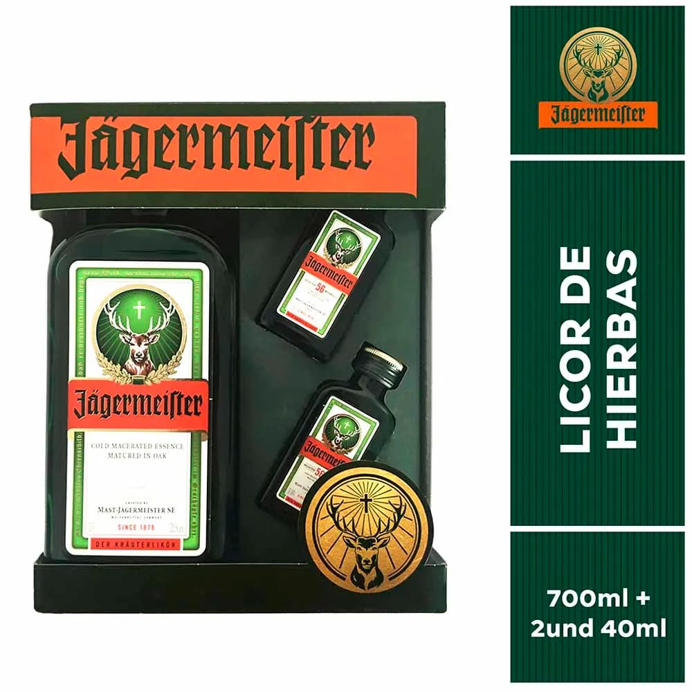 Pack Licor de Hierbas JÄGERMEISTER  Botella 700ml + 2 JÄGERMEISTER Botella 40ml