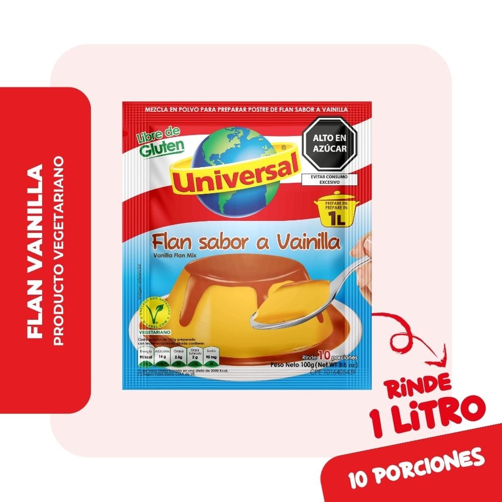 Flan UNIVERSAL Sabor a Vainilla Bolsa 100g