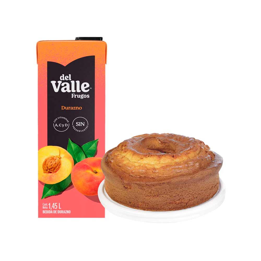 Pack Keke Redondo de Vainilla 1un + Bebida FRUGOS Sabor a Durazno Caja 1.45L