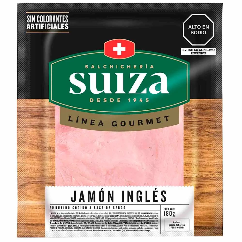 Jamón Inglés SALCHICHERÍA SUIZA Paquete 180g