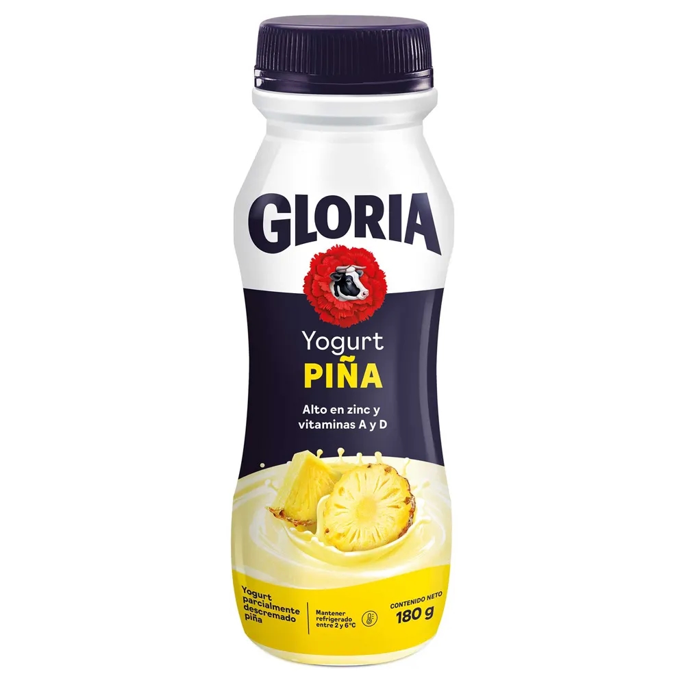 Yogurt Parcialmente Descremado GLORIA Sabor Piña Botella 180g
