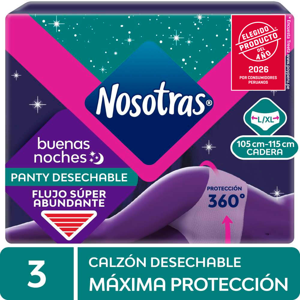 Toallas Higiénicas NOSOTRAS Buenas Noches Talla L-XL Paquete 3un
