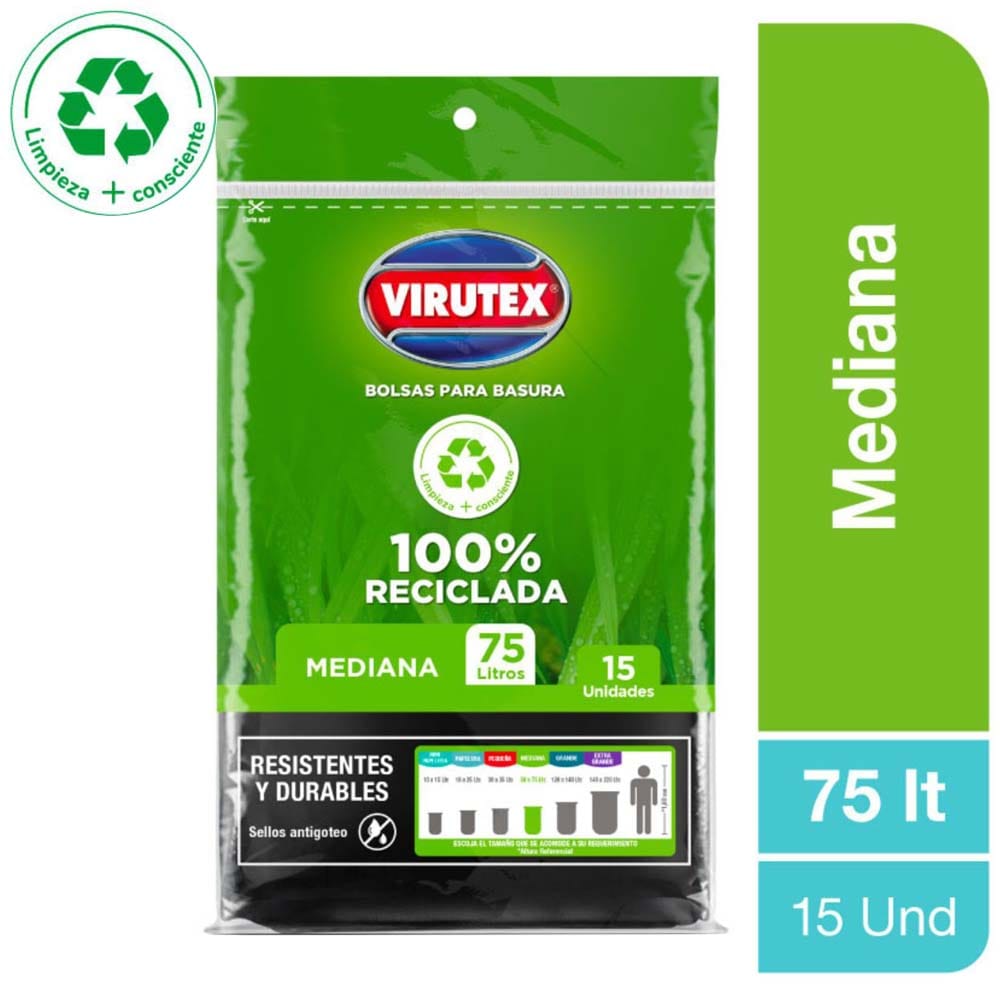Bolsa para Basura 75L x15un VIRUTEX Color Negro Mediana