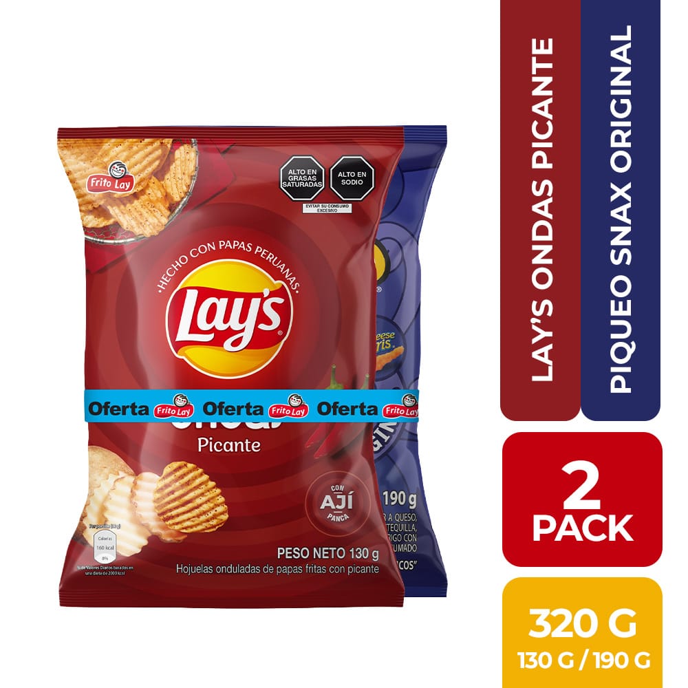 Papas LAY'S Ondas Picantes 140g + Piqueo SNAX Original 200g