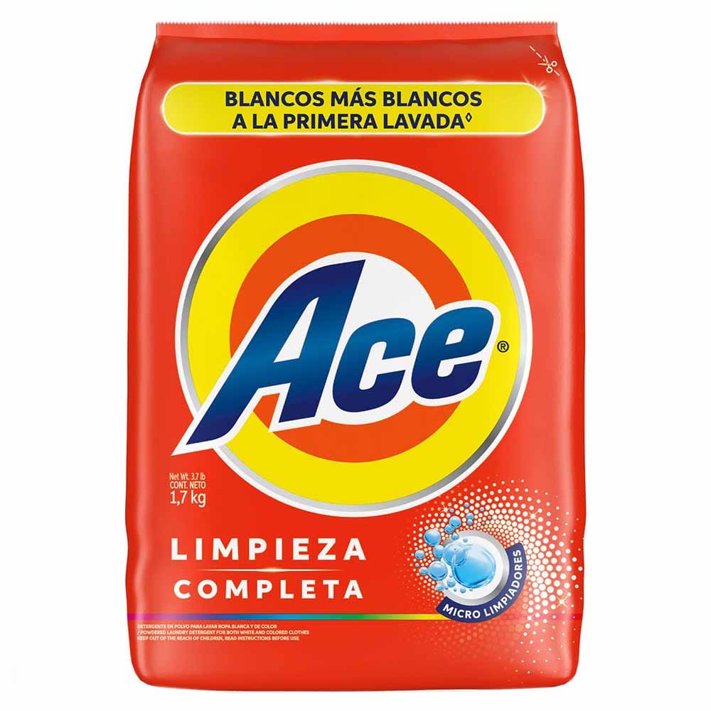 Detergente en Polvo ACE Limpieza Completa Bolsa 1.7Kg