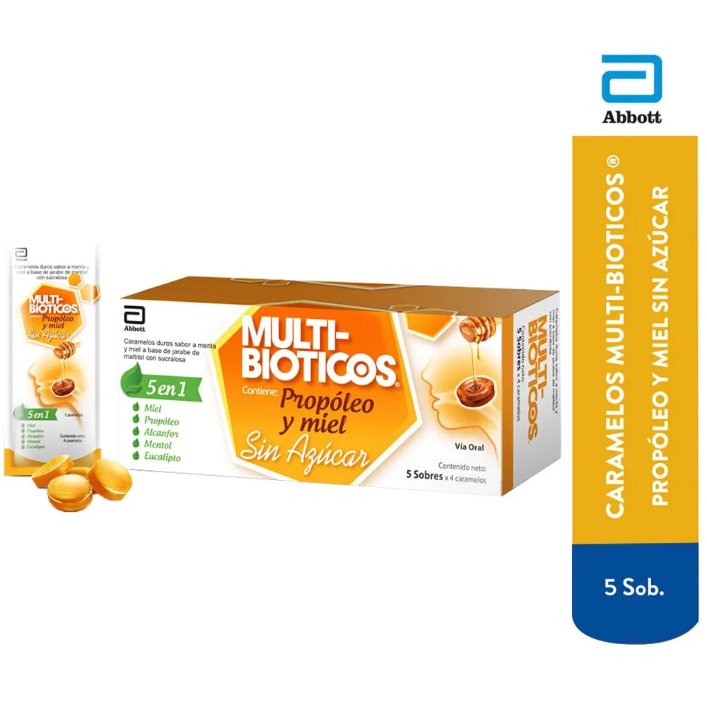 Caramelos MULTIBIOTICOS Duros sin Azúcar con Sabor a Menta y Miel  Caja 5un